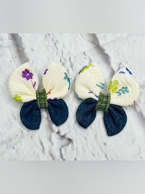 Butterfly Hair Bow Floral Fabric Hair Accessories (3 Inch) upcycled denim